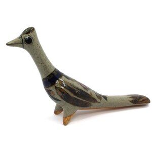 Vintage Tonala Mex Hand Painted Pottery Bird Roadrunner Folk Art Statue Signed